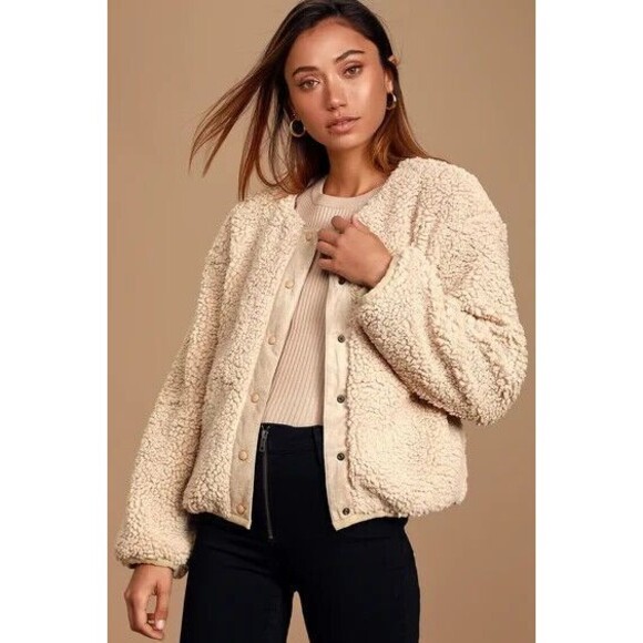 Anthropologie Jackets & Blazers - MOON RIVER Anthro Boho Sherpa Faux Suede Makenna Cream Snap Front Jacket XS